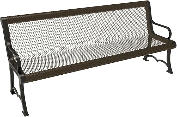 COATEDOUTDOORFURNITURE Heavy-Duty Outdoor Bench Thermoplastic Coated, Expanded Metal, Commercial-Grade Garden Bench, Made in America (Portable with Back, 6 Ft, Textured Brown)
