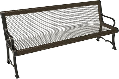 COATEDOUTDOORFURNITURE Heavy-Duty Outdoor Bench Thermoplastic Coated, Expanded Metal, Commercial-Grade Garden Bench, Made in America (Portable with Back, 6 Ft, Textured Brown)