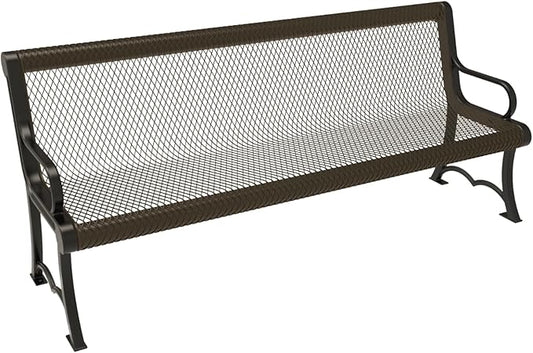 COATEDOUTDOORFURNITURE Heavy-Duty Outdoor Bench Thermoplastic Coated, Expanded Metal, Commercial-Grade Garden Bench, Made in America (Portable with Back, 6 Ft, Textured Brown)