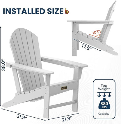 SERWALL Adirondack Chair - Traditional Adirondack Chairs HIPS Outdoor Chairs Weather Resistant- White