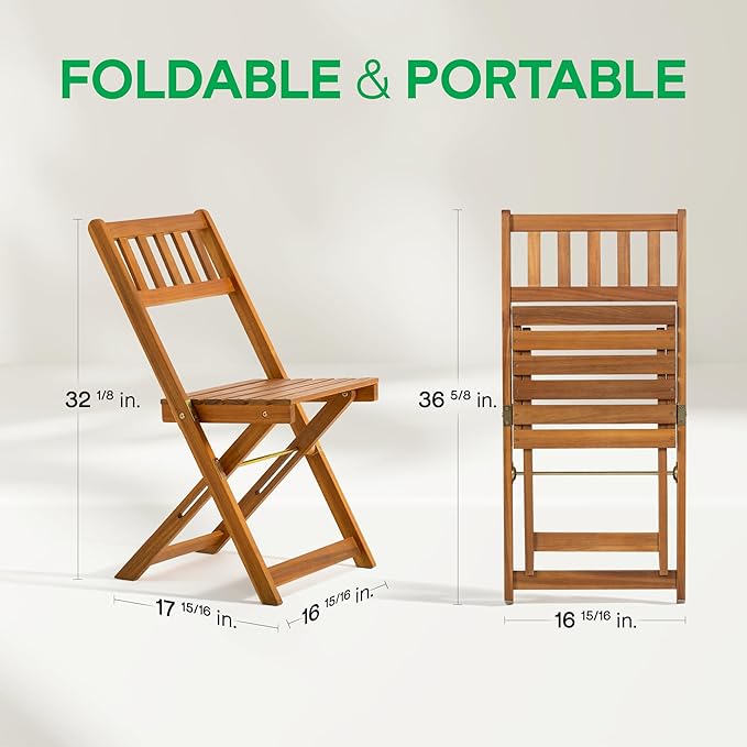 IDZO Serene Bistro Set – 2-Piece Foldable Acacia Wood Chairs with Cushions, FSC-Certified Durable Construction - Photo 2