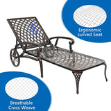 Cast Aluminum Outdoor Chaise Lounge Chair with Wheels, Patio Chaise Lounge with 3-Position Adjustable Backrest - Photo 6