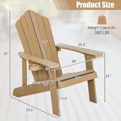 Giantex Outdoor Adirondack Chair - Oversized Patio Chairs w/Hidden Cup Holder, Realistic Wood Grain, 380 LBS Weight Capacity, Weather Resistant Firepit Chairs for Backyard, Garden (1, Teak)