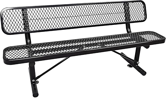 Ceridwen Outdoor Benches Heavy Duty Steel Frame Park Bench with Backrest Bench,Park Bench Steel Mesh Outdoor Bench for Garden,Weatherproof Outdoor Bench for Garden (Black, 6FT)