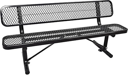 6Ft Heavy Duty Park Bench with Back Portable Frame, Outdoor Steel Bench with Backrest, Expanded Metal Mesh Bench for Lawn, Park, Deck, Garden, Patio, Porch, Black