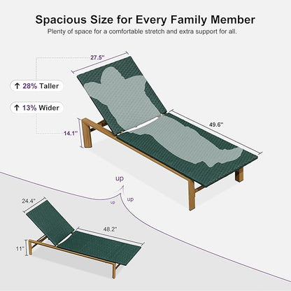 PURPLE LEAF Oversize Outdoor Rattan Lounge Chair 2 Piece, Aluminum Patio Chaise Lounge with Adjustment Backrest, Waterproof Lounger Sunbath Tanning Recliner for Poolside, Garden, Green