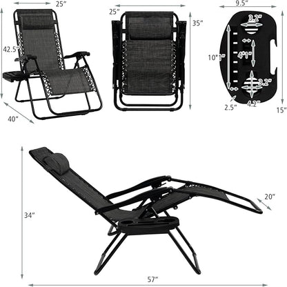 Tangkula Zero Gravity Chair, Folding Patio Lounge Chair Adjustable Outdoor Recliner with Cup Holder, Wide Armrest for Patio Garden Poolside Outdoor Yard Beach, Support 350 lbs (1, Grey)