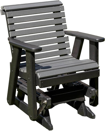 Amish Craftsmanship Made in USA 2FT Heavy Duty Poly Lumber Wood Porch Patio Glider HDPE with No Wood fibers Lancaster Series Rollback Design 500 lbs Limit Gray on Black