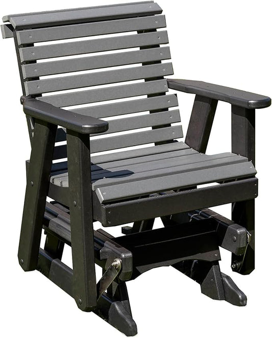 Amish Craftsmanship Made in USA 2FT Heavy Duty Poly Lumber Wood Porch Patio Glider HDPE with No Wood fibers Lancaster Series Rollback Design 500 lbs Limit Gray on Black