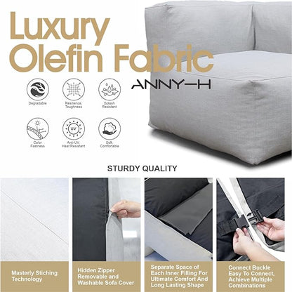 Dineli Modern Coner Chair Arm-Rest Chair Outdoor Furniture Comfy Patio Couch Sofa Outdoor Bean Bag Chair Creating a Unique Patio Garden Modular Contemporary Sofa, Lazy Sofa for Outside (Light Gray)