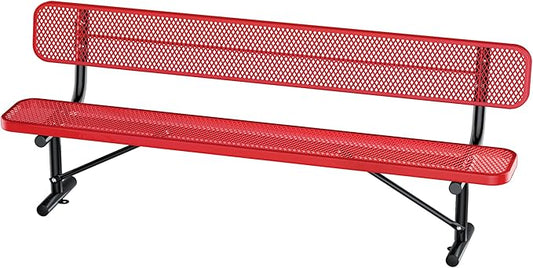 Thermoplastic Coated Iron Park Bench for Outside, Heavy Duty Metal Garden Bench, Expanded Commercial Grade Seating for Shopping Malls, Lawn Yard Porch Entryway (Red with Backrest, 96IN)