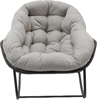 Indoor & Outdoor Rocking Chair, Oversized Rattan Royal Rocking Chair with Padded Cushion, Rocker Egg Chair for Living Room, Patio, Front Porch, Backyard, Grey