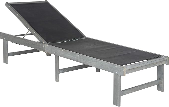 SAFAVIEH Outdoor Collection Manteca Ash Grey Solid Wood/Dark Grey Texline Fabric Adjustable Chaise Lounge Chair (PAT6708B)