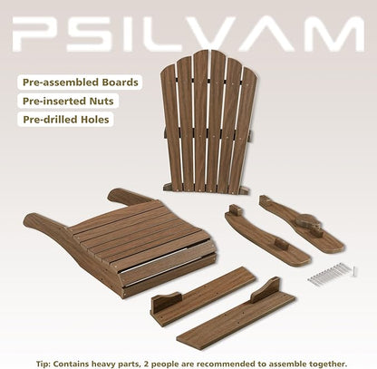 Psilvam Oversized Adirondack Chair, Fade-Resistant & Odor-Free Poly Lumber Fire Pit Chairs with Cup Holder, Weatherproof Lawn Chair, Installs in 15 Min Patio Chair, 350 Lbs Support (2, Light Brown)