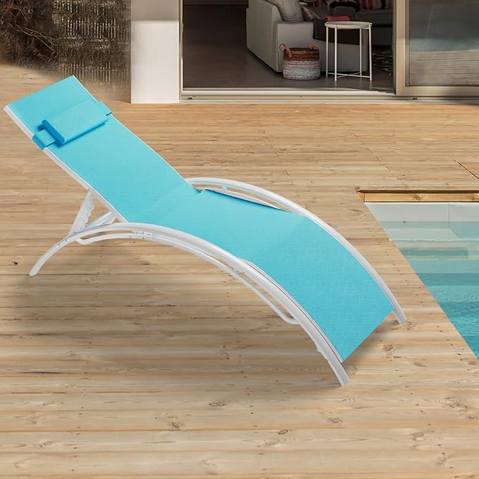 Patio Chaise Lounge Set of 2, Aluminum Outdoor Lounge Chairs with 353lbs Capacity, 4-Position Adjustable Recliner with Armrests & Headrest, All-Weather Mesh Sun Lounger for Poolside & Beach, Tan