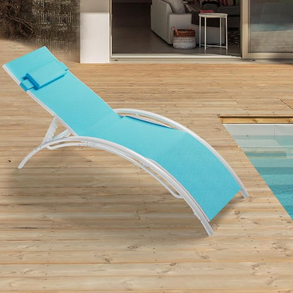 Patio Chaise Lounge Set of 2, Aluminum Outdoor Lounge Chairs with 353lbs Capacity, 4-Position Adjustable Recliner with Armrests & Headrest, All-Weather Mesh Sun Lounger for Poolside & Beach, Tan