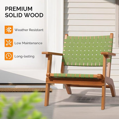 VINGLI Outdoor Armchair, All-Weather Wooden Patio Chair with Waterproof PE Woven Fabric, Adirondack Chair for Garden, Lawn and Poolside (1, Green and Brown)