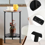 2-Tier Metal Round Side Table Black Accent Coffee Tables Small Space Corner Plant Stand Shelf for Indoor Outdoor Use - Photo 4