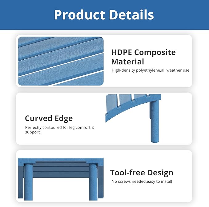 Adirondack Ottoman Tool-Free Assembly, HDPE All Weather Outdoor Foot Rest, Plastic Adirondack Chair Footstool for Patio Deck Backyard Outside(Blue)