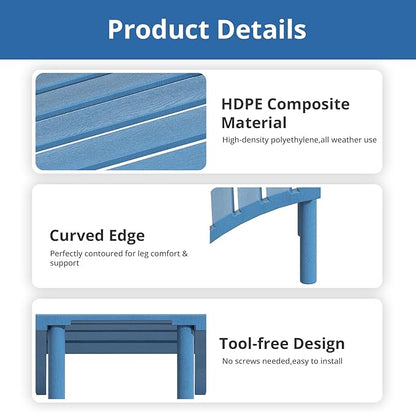 Adirondack Ottoman Tool-Free Assembly, HDPE All Weather Outdoor Foot Rest, Plastic Adirondack Chair Footstool for Patio Deck Backyard Outside(Blue)