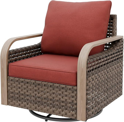 Modern Wicker Outdoor Swivel Rocking Chair, Rattan Glider Rocker Chair Patio Armchair for Backyard, Deck, Porch, Garden, 1 Piece, Brown/Red