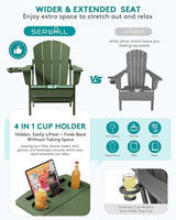 SERWALL Folding Adirondack Chair Set of 4, Outdoor Adirondack Chairs with 4 in 1 Cup Holder, Wood Texture Patio Chairs - Photo 5