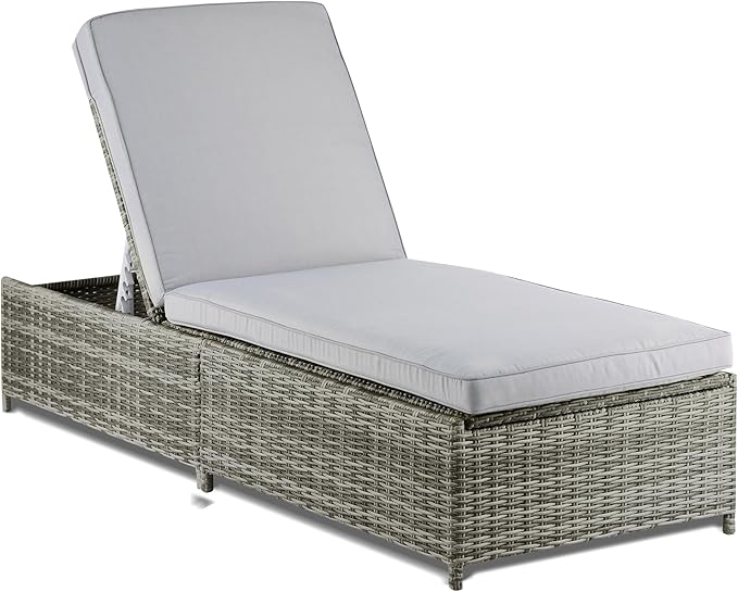 Elle Decor Vallauris Patio Outdoor Furniture Collection, Premium All Weather Wicker, Storage Chaise Lounge, Gray - Photo 1