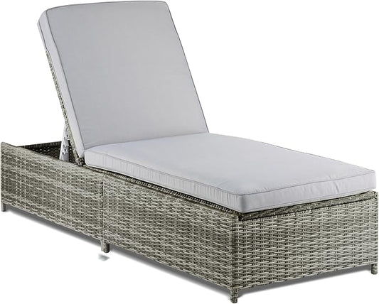 Elle Decor Vallauris Patio Outdoor Furniture Collection, Premium All Weather Wicker, Storage Chaise Lounge, Gray
