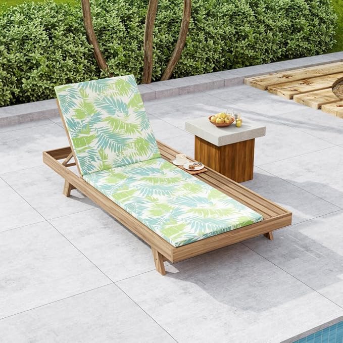 Lounge Chaise Set with Acacia Wood Frame and 2 Inch Water-Resistant Cushions for Outdoor Patio or Poolside Use