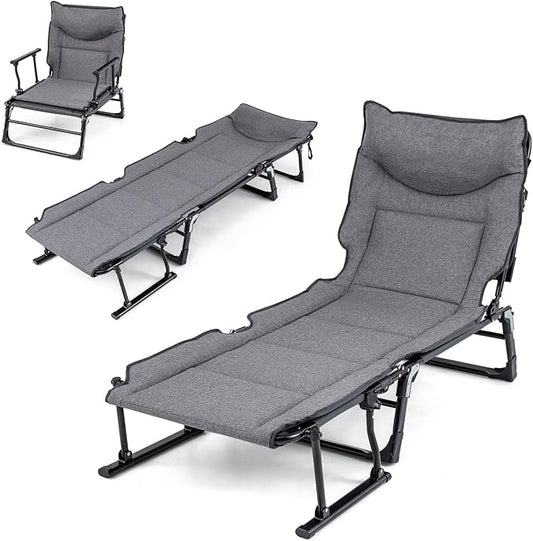 Tangkula 3 in 1 Lounge Chair Outdoor with Cushion, Patio Folding Chaise Lounge Chair with 6-Position Adjustable Backrest & Headrest, Heavy Duty Metal Frame for Pool Lawn Deck Camping