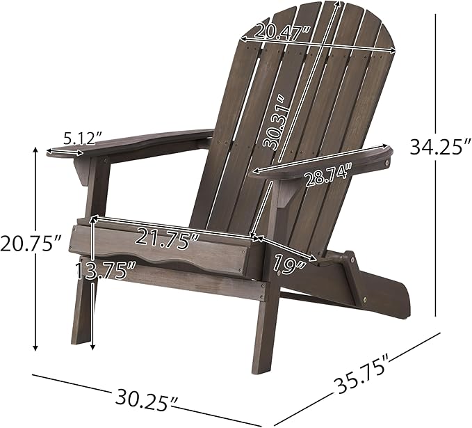 Benjara Libo Outdoor Adirondack Chair- Taupe Gray Acacia Wood- Slat Panels