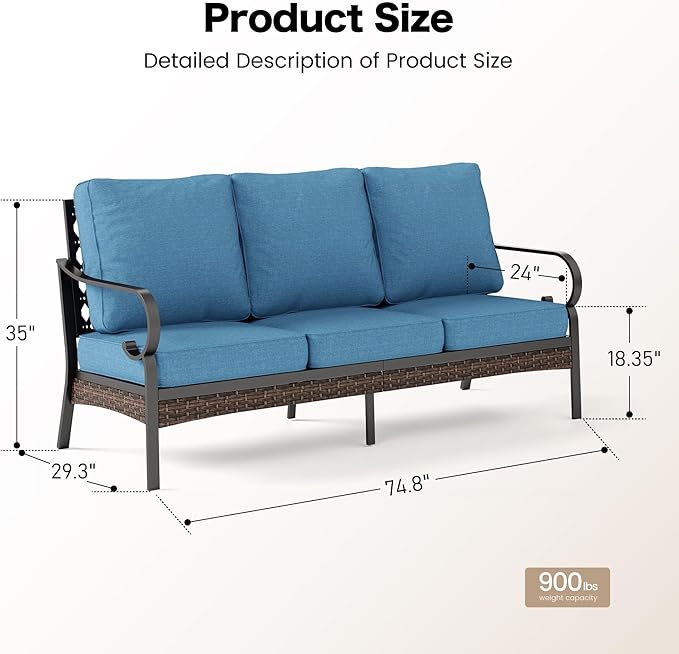 Metal Patio Sofa with 5.75" Extra Thick Cushion - Photo 2