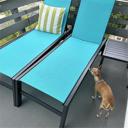 PURPLE LEAF Patio Chaise Lounge Set 4 Pieces Aluminum Outdoor Lounge Chairs with Wheels and Side Table Sunbathing Recliner Turquoise Blue