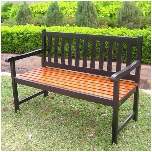 Pemberly Row Contemporary Garden Bench, 45 W x 25 D x 35 H in, Acacia Wood, Black Finish, All-Weather Design, UV Protected, Comfortable 2-Seater for Patio, Garden, or Outdoor Spaces