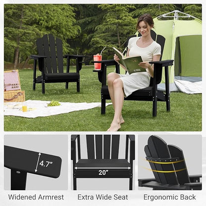 PROHIKER Adirondack Chair Set of 4, HDPE Outdoor Patio Chair with Cup Holder All Weather Outdoor Chairs for Lawn Garden Porch Backyard, Plastic, Black