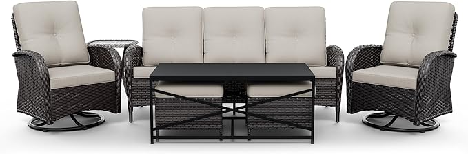 Joyside Wicker Patio Furniture Set, 7 Piece Outdoor Furniture Set with Thickened Cushions, High Back, Deep Seating - Photo 8