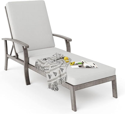 HAPPATIO Aluminum Patio Chaise Lounge, Aluminum Patio Lounge Chair, Pool Lounge Chair with Cushion, Outdoor Chaise Lounge for Deck Poolside (Gray)