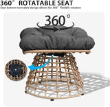2 Pieces Swivel Outdoor Ottomans for Patio Foot Rest, PE Rattan Wicker Ottoman with Cushions - Photo 3