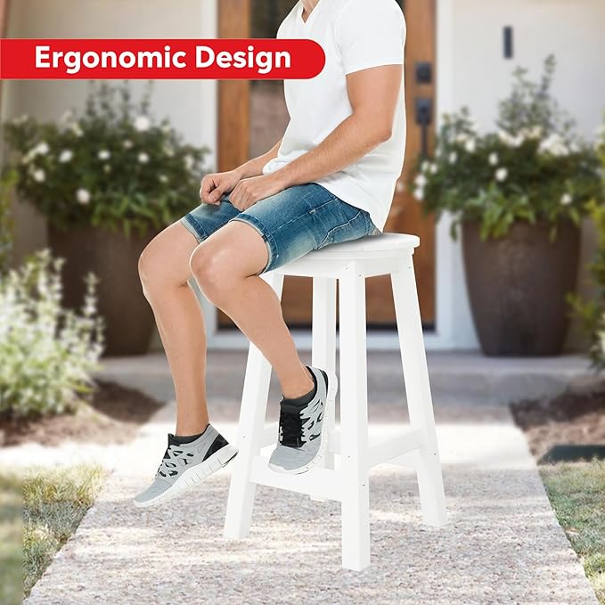 Costaelm 24" Height Outdoor Bar Stools, All-Weather Bar Stools, Adirondack Poly Patio Round Bar Stool for Patio, Deck - Photo 4
