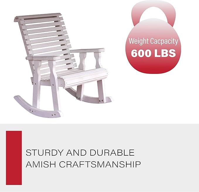 Amish Heavy Duty 600 Lb Roll Back Pressure Treated Rocking Chair (Semi-Solid White Stain)