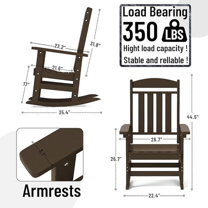 Outdoor Rocking Chairs Set of 6, Oversized High Back Patio Rocking Chairs, All Weather Porch Rocking Chairs for Outside. Coffee