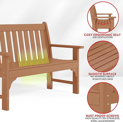 Costaelm Garden Bench, Farmhouse Park Front Porch for Entryway Bench Outdoor Seating Low Bench Patio Bench Outside/Indoor, Teak
