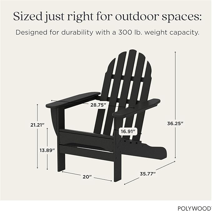 POLYWOOD AD4030BL Classic Outdoor Adirondack Chair, Black