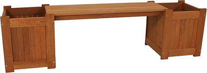 Sunnydaze 68-Inch Meranti Wood Outdoor Planter Box Bench with Teak Oil Finish