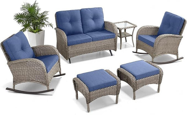 Belord 6 Pieces Wicker Patio Furniture Set with Patio Rocking Chairs - Photo 1