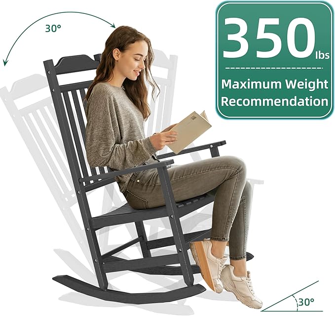 Outdoor Rocking Chair Set of 2,Porch Rocker All Weather Resistant Porch Rocker for Lawn Garden High Back Armrest Set of 2 (Black)