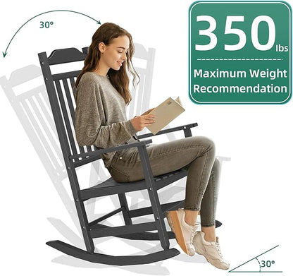 Outdoor Rocking Chair Set of 2,Porch Rocker All Weather Resistant Porch Rocker for Lawn Garden High Back Armrest Set of 2 (Black)