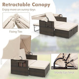 RELAX4LIFE Wicker Outdoor Daybed with Canopy - Rattan Loveseat Sofa Set w/Storage Ottomans, Adjustable Back - Photo 4