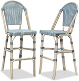 PURPLE LEAF French Bar Stool Set of 2 White Print Finish Patio Bar Stools with Back Rattan Chairs Wicker Bar Height - Photo 1