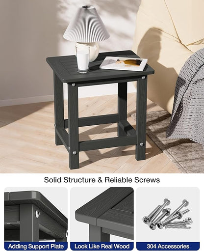 YEFU Outdoor Side Table for Patio: 16" HIPS Weather - Resistant Adirondack Tables - Waterproof Small Square End Tables for Backyard Living Room Bedroom - Indoor Outdoor Durable Table Dark Gray